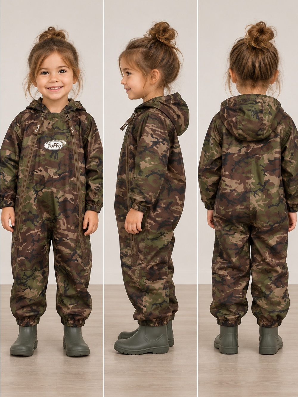 Tuffo Kids' Camo Hooded Rain Romper - Olive Green Camo